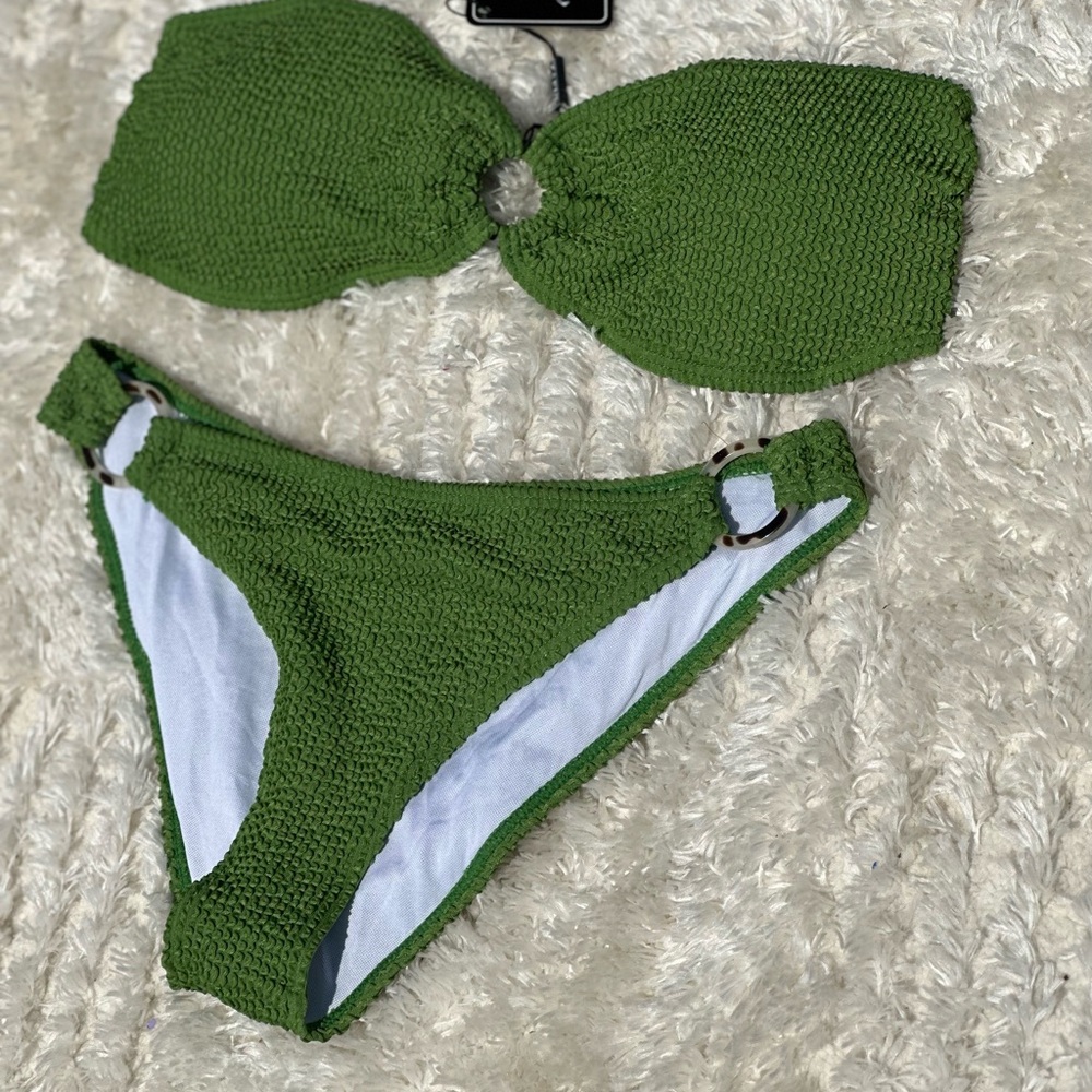 Zaful Green Textured Bikini Set